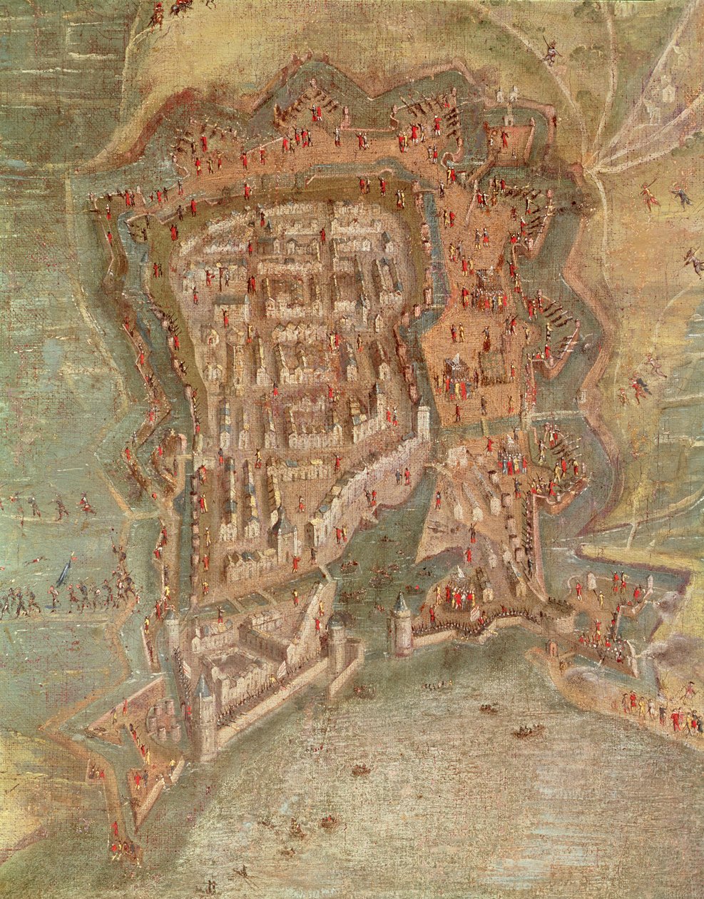 Detalle - El asedio de La Rochelle por las tropas del cardenal Richelieu en 1627-68 (óleo sobre lienzo) de French School