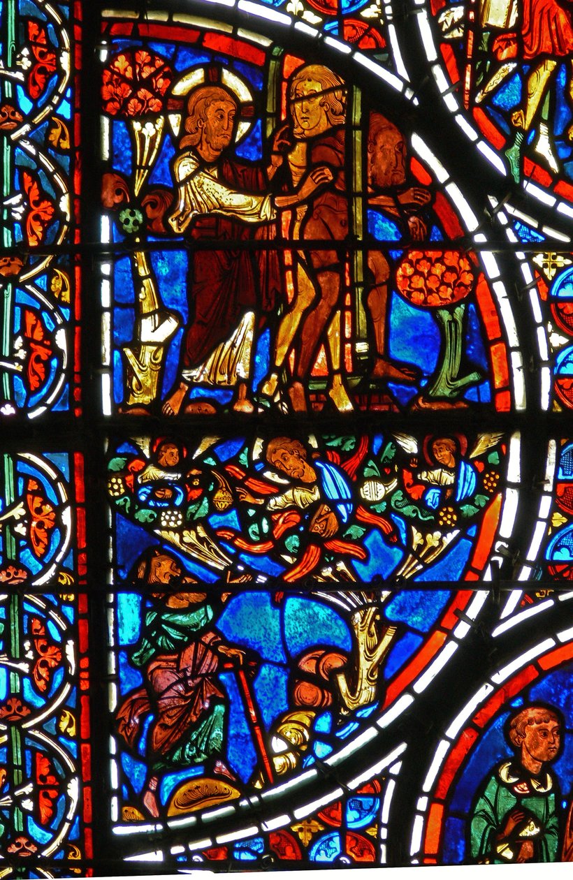 (detalle) de la parábola del Buen Samaritano: Dios expulsa a Adán y Eva del Jardín del Edén de French School