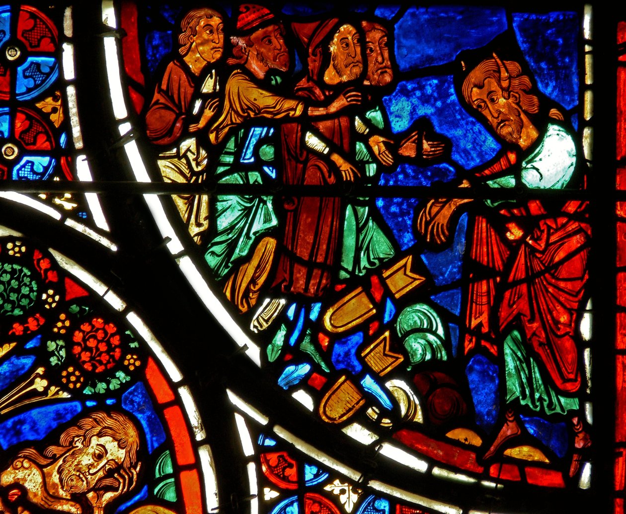 (detalle) de la parábola del Buen Samaritano: Moisés arroja las tablas de French School