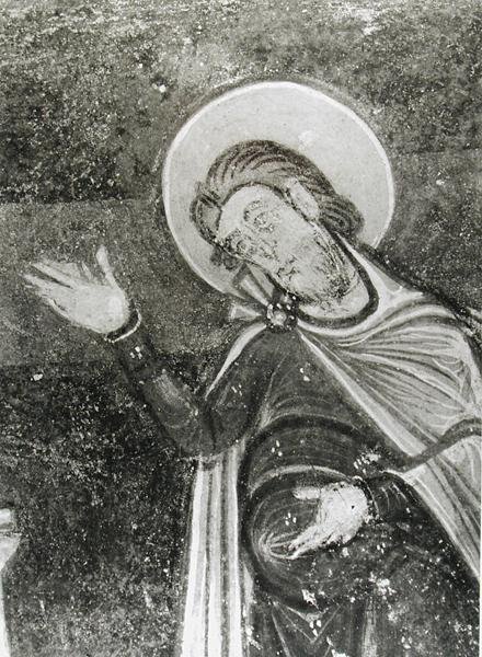 (detalle) de San Savin, de un fresco que representa a San Savin y San Cipriano siendo liberados de las bestias, c.1100 (fresco) de French School