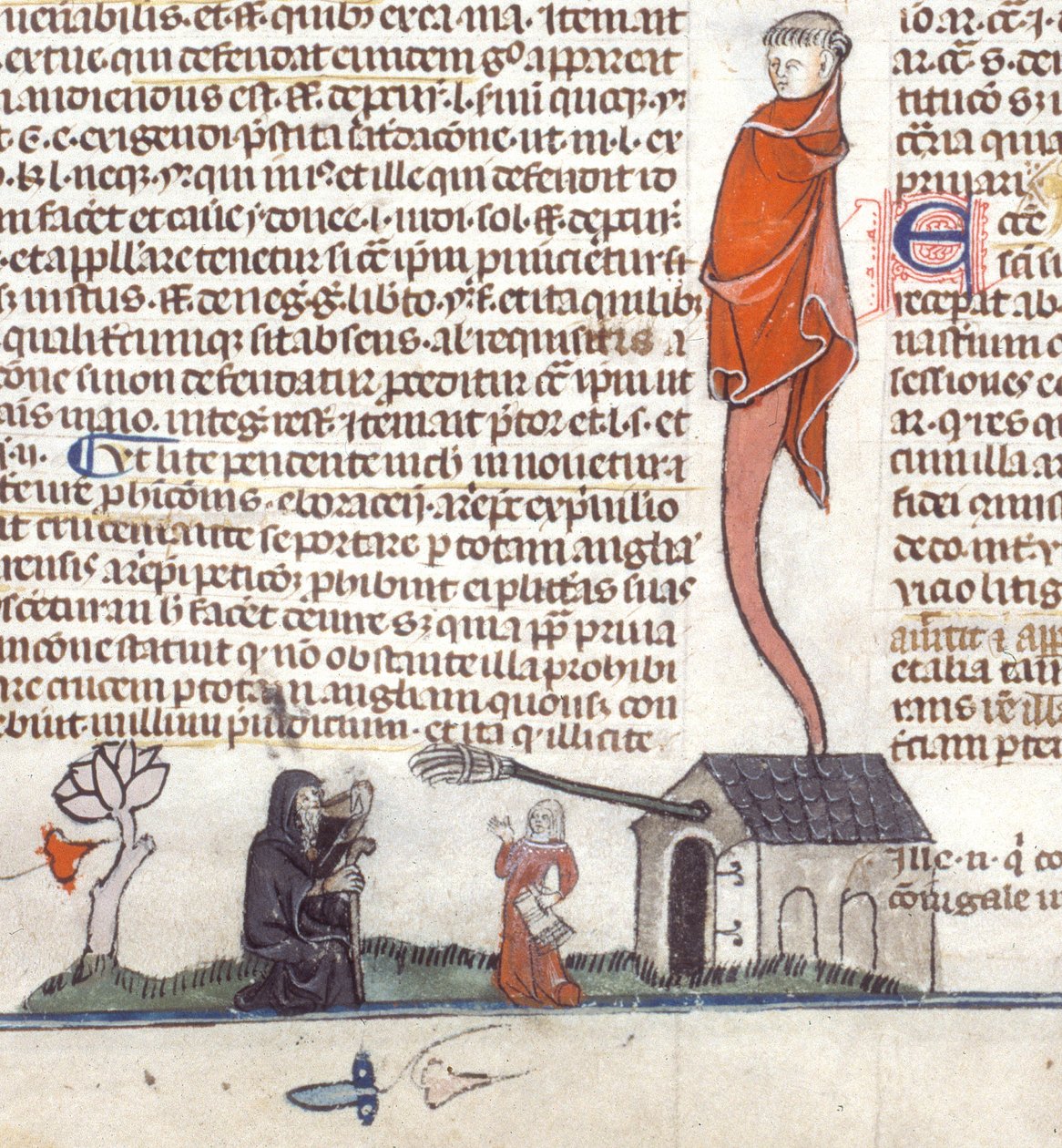 Detalle de la escena de un ermitaño sentado frente a una taberna bebiendo cerveza, c.1300-40 (tinta sobre pergamino) de French School