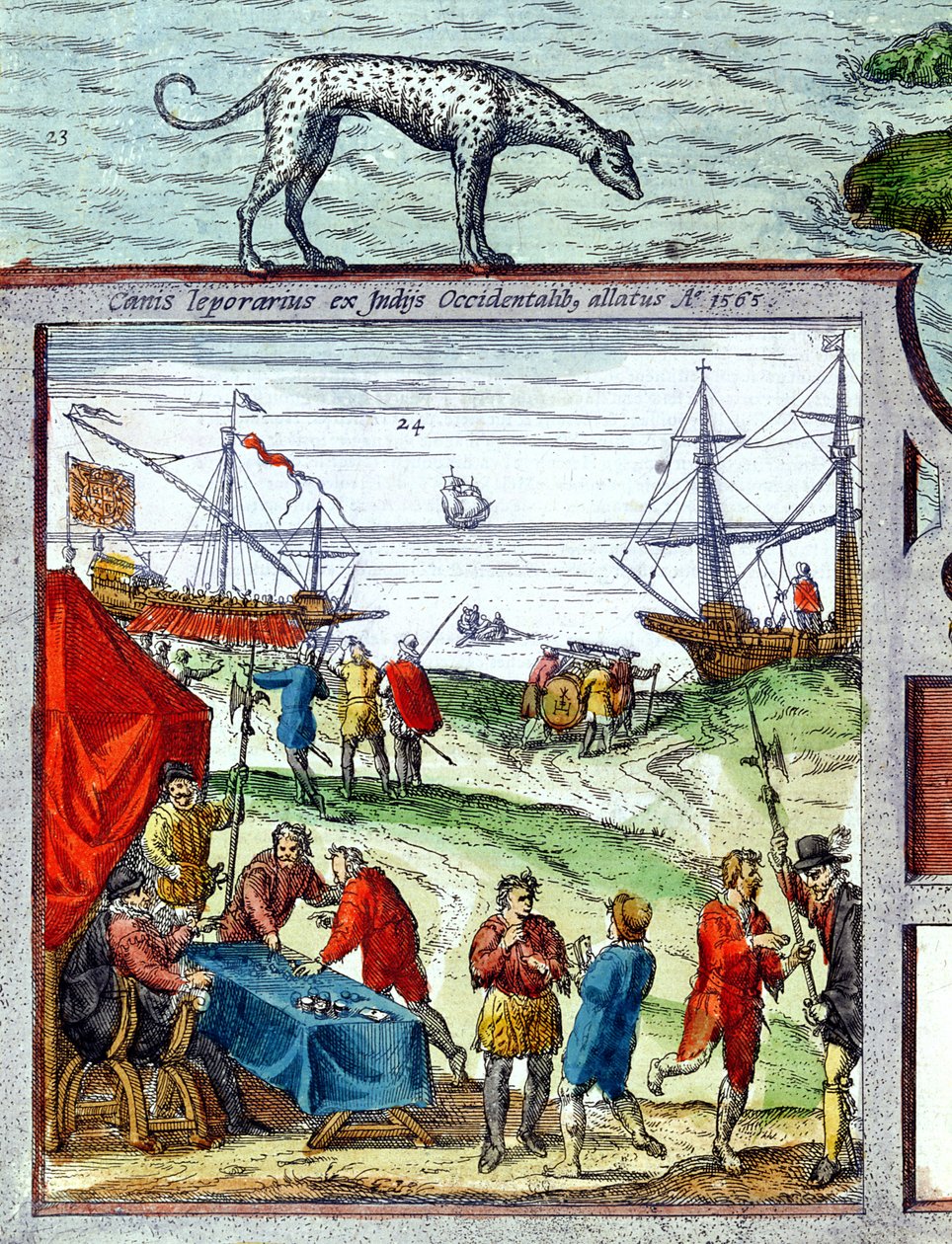 (detalle) de una vista del puerto de Cádiz mostrando el comercio con las Indias Occidentales de French School
