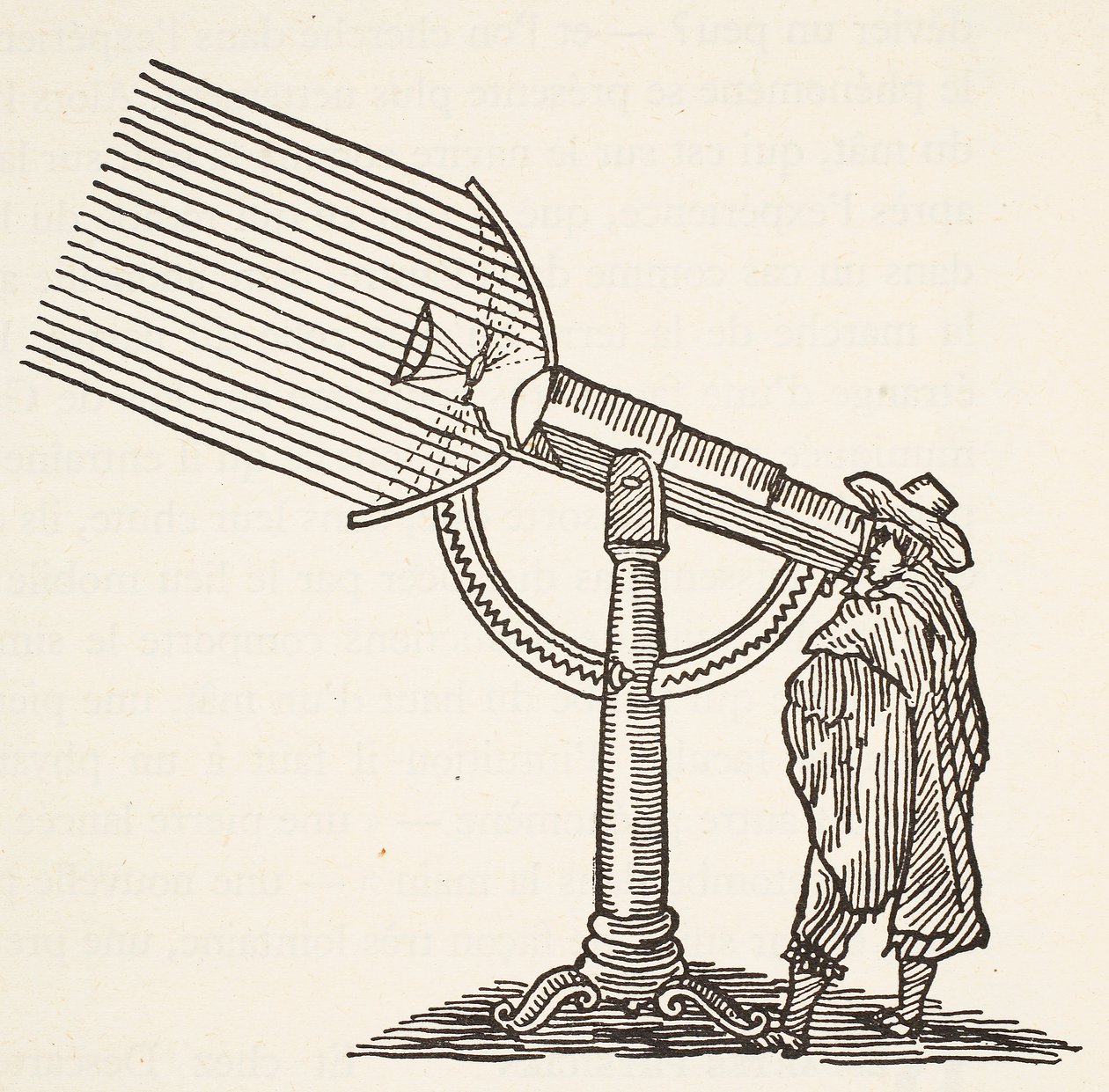 Telescopio dióptrico, copia de un grabado, ilustración de Histoire de la Nation Francaise, Ciencias, Volúmenes I y II, por Gabriel Hanotaux (1853-1944), 1924 de French School