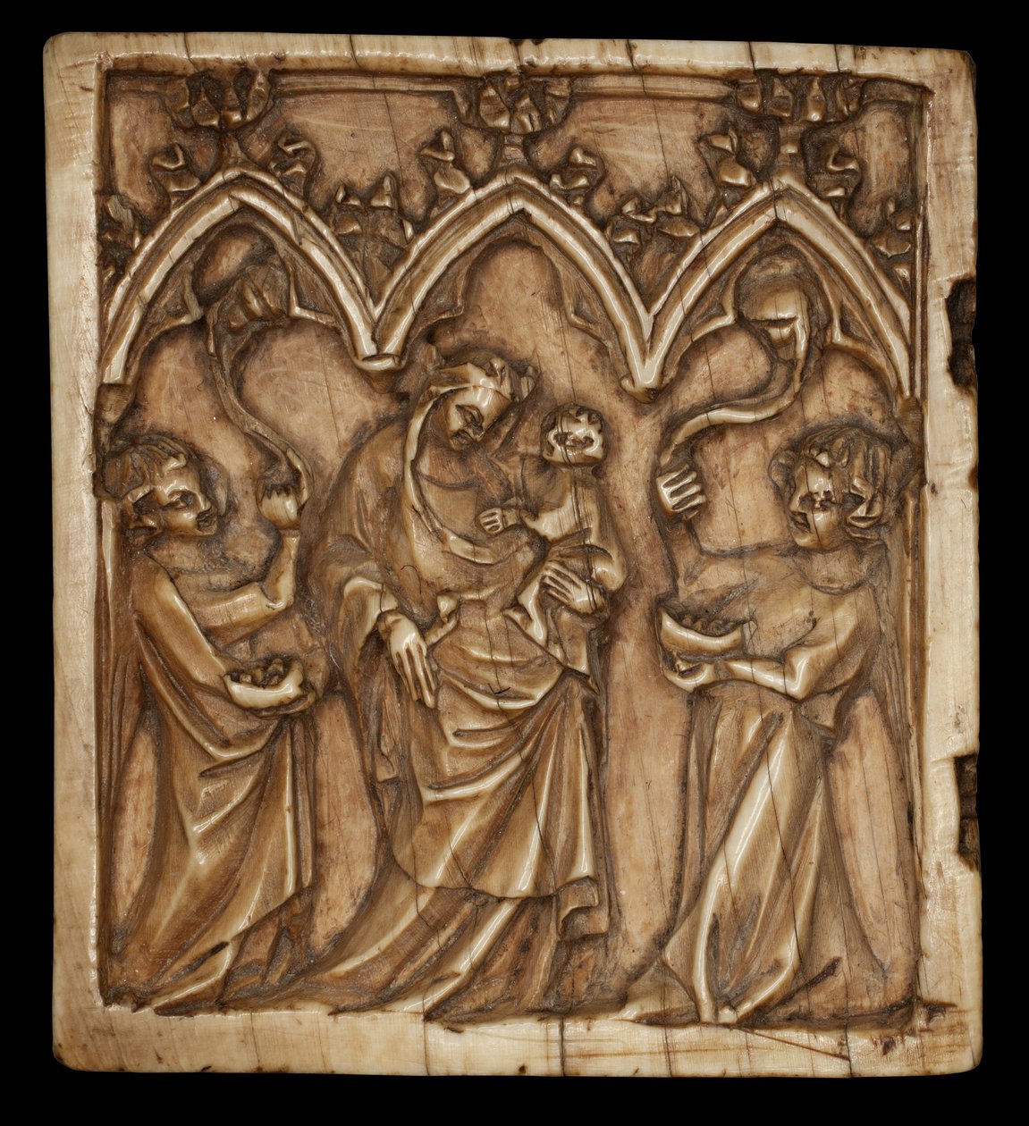 Panel de díptico con la Virgen y el Niño y dos ángeles, 1375-1400 de French School