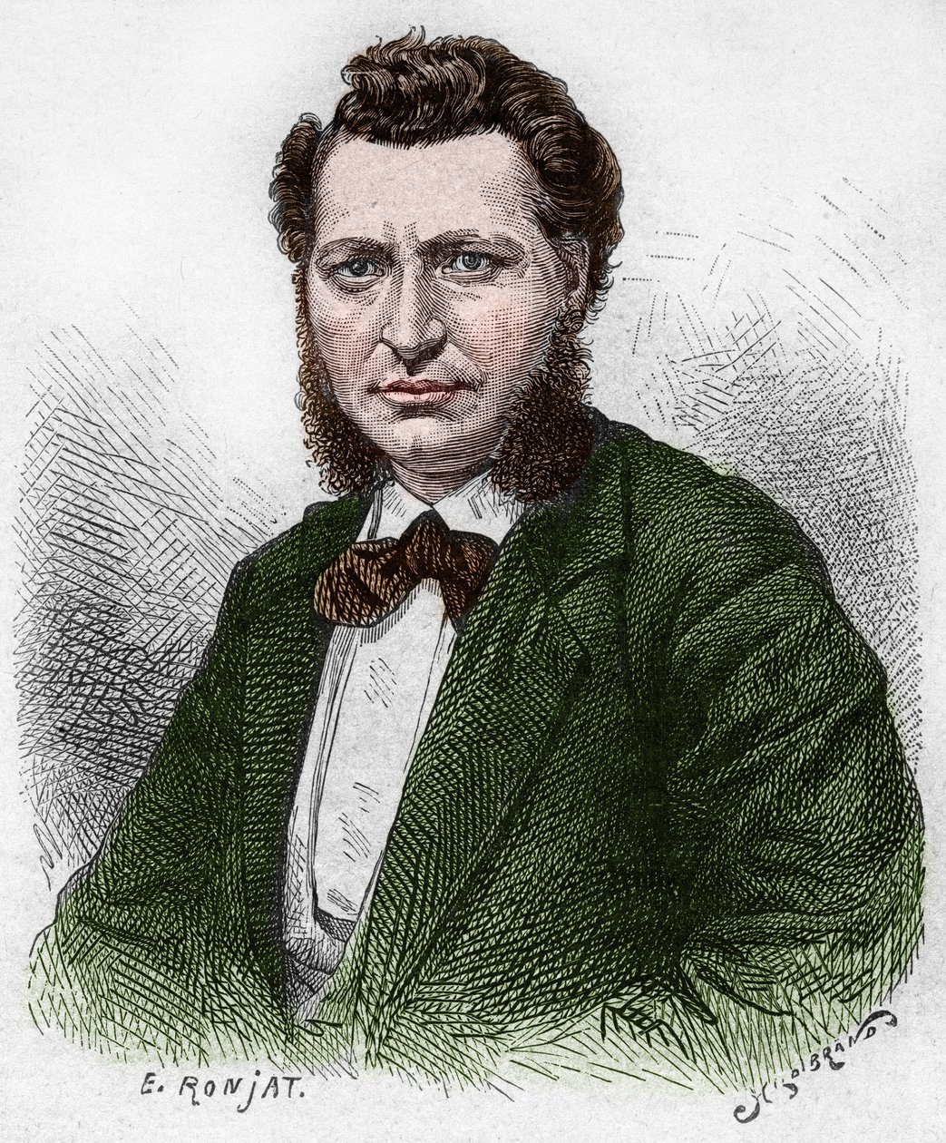 Descubrimiento de Canadá: Retrato de Louis Riel (1844-1885), político canadiense y defensor del pueblo Métis. Grabado de finales del siglo XIX en "La nouvelle France" de Eugene Guenin. de French School