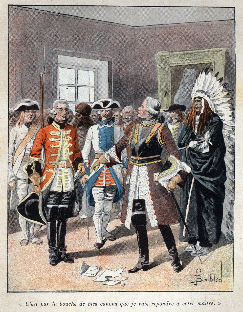 Descubrir Canadá: Louis de Buade, Conde de Frontenac (1622-1698) recibiendo al emisario del gobernador inglés de la colonia de Massachusetts (1651-1695) William Phips y le respondió 