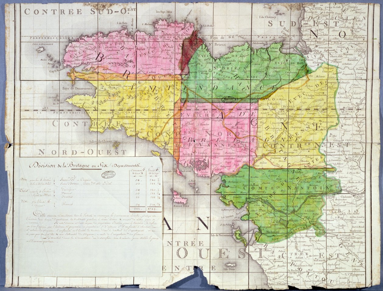 División de Bretaña en seis departamentos, c.1789-90 de French School
