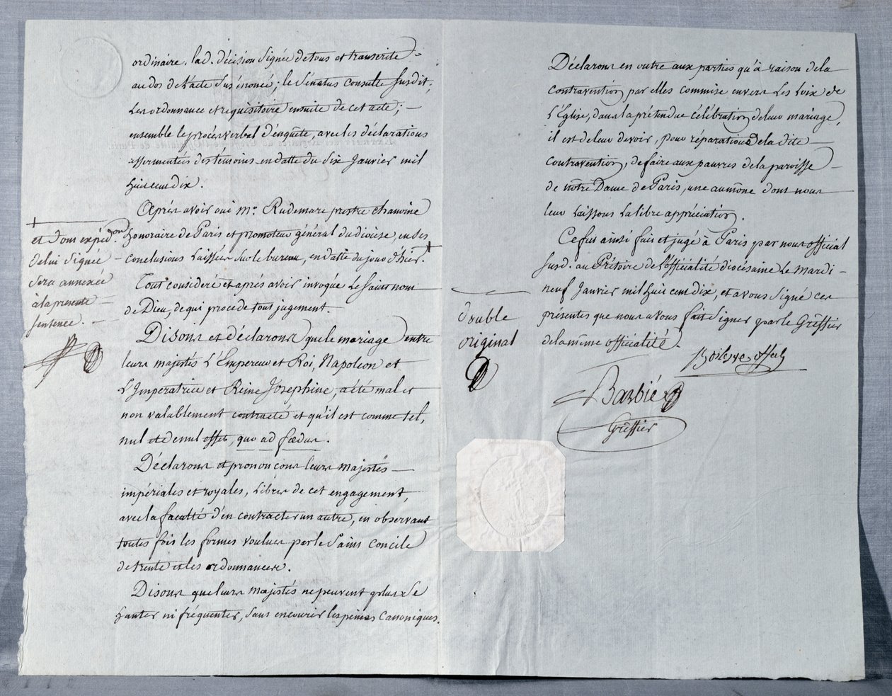Declaración de divorcio del Emperador Napoleón Bonaparte (1769-1821) y la Emperatriz Josefina (1763-1814) 9 de enero de 1810 de French School