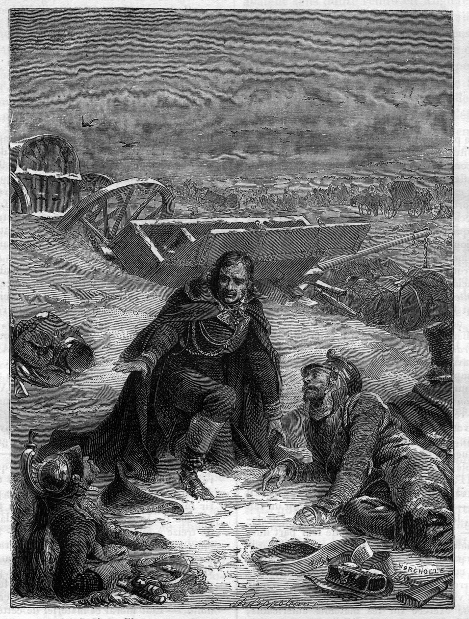 Dominique-Jean Larrey (1766-1842) - Barón Dominique Jean Larrey atendiendo a los heridos en un campo de batalla invernal - en “Histoire de l