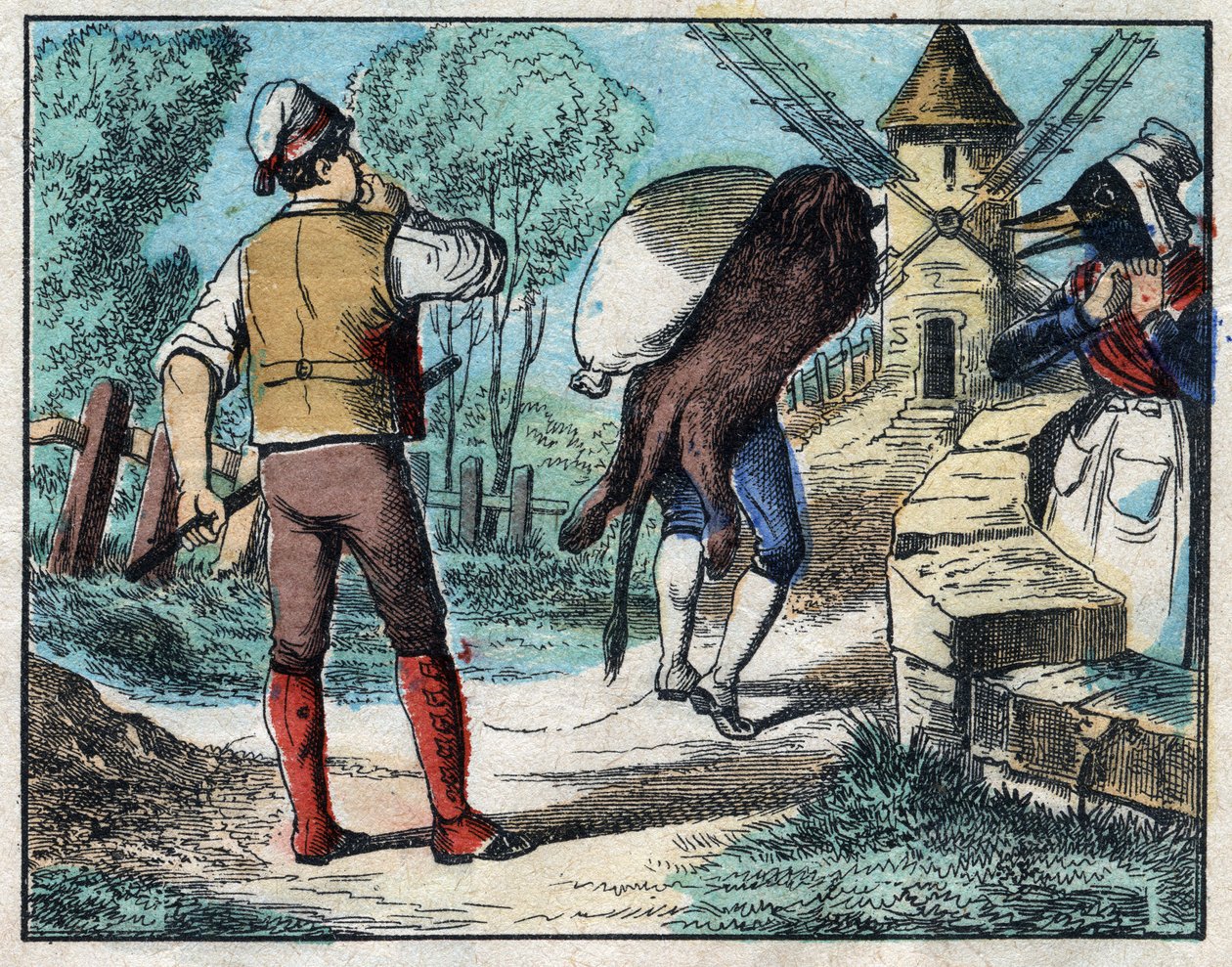 El burro con la piel del león. Fábulas de Jean de La Fontaine (1621-95). Imagen de Epinal de finales del siglo XIX. de French School