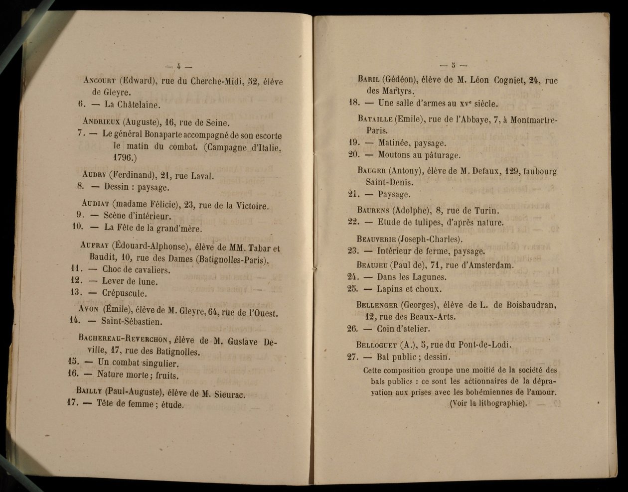 Doble página del Salon des Refuses, 1863 de French School
