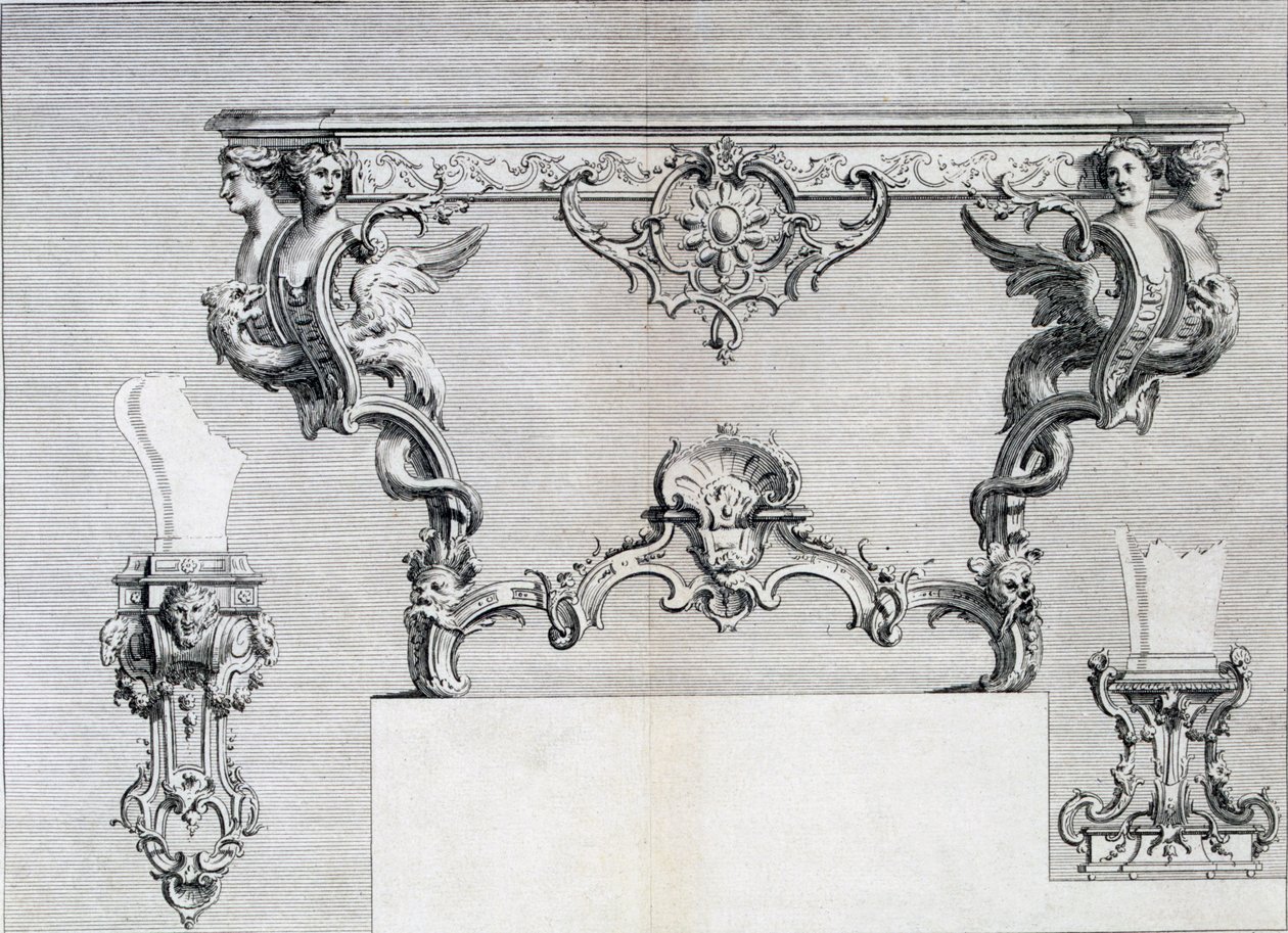 Candelabro de doble rama con elementos rococó y clásicos, de un libro de patrones de diseños de metal neoclásico compilado por Duhamel, c.1770s-80s de French School
