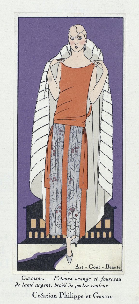 Diseño de vestido "Caroline", de Art-Gout-Beaute, pub. 1920 (litografía en color) de French School