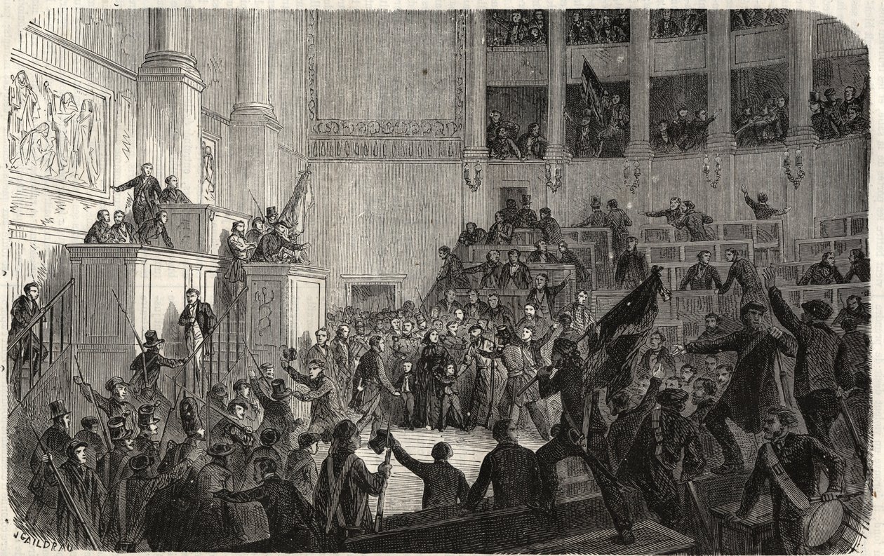 Duquesa de Orleans en la Cámara de Diputados (1848), París, Francia - Revolución de 1848 - La Duquesa de Orleans en la Cámara de Diputados en París en el momento de la proclamación de la República (Helene de Mecklembourg Schwerin, Duquesa de Orleans) de French School