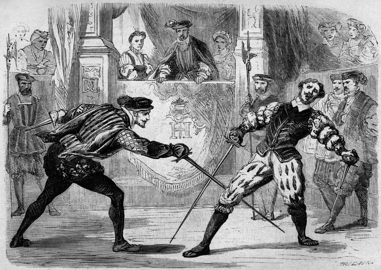 Duelo entre François de Vivonne de la Chataigneraie y Guy de Chabot, barón de Jarnac, Saint Germain en Laye, Francia 10 de julio de French School