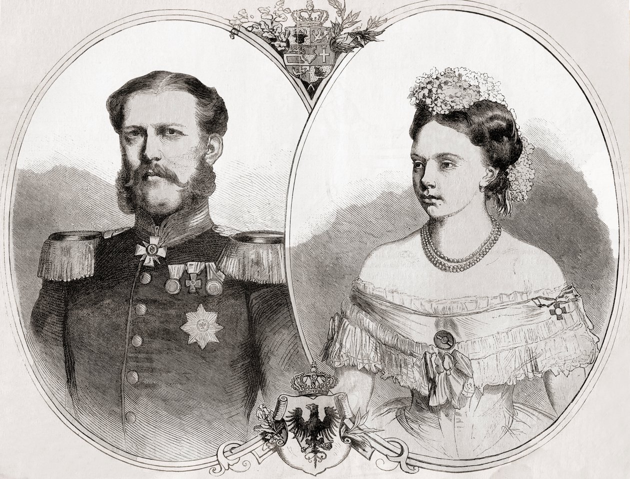 Duque Guillermo de Mecklenburg-Schwerin y su esposa la Princesa Federica Guillermina Luisa Isabel Alejandrina de Prusia, de 