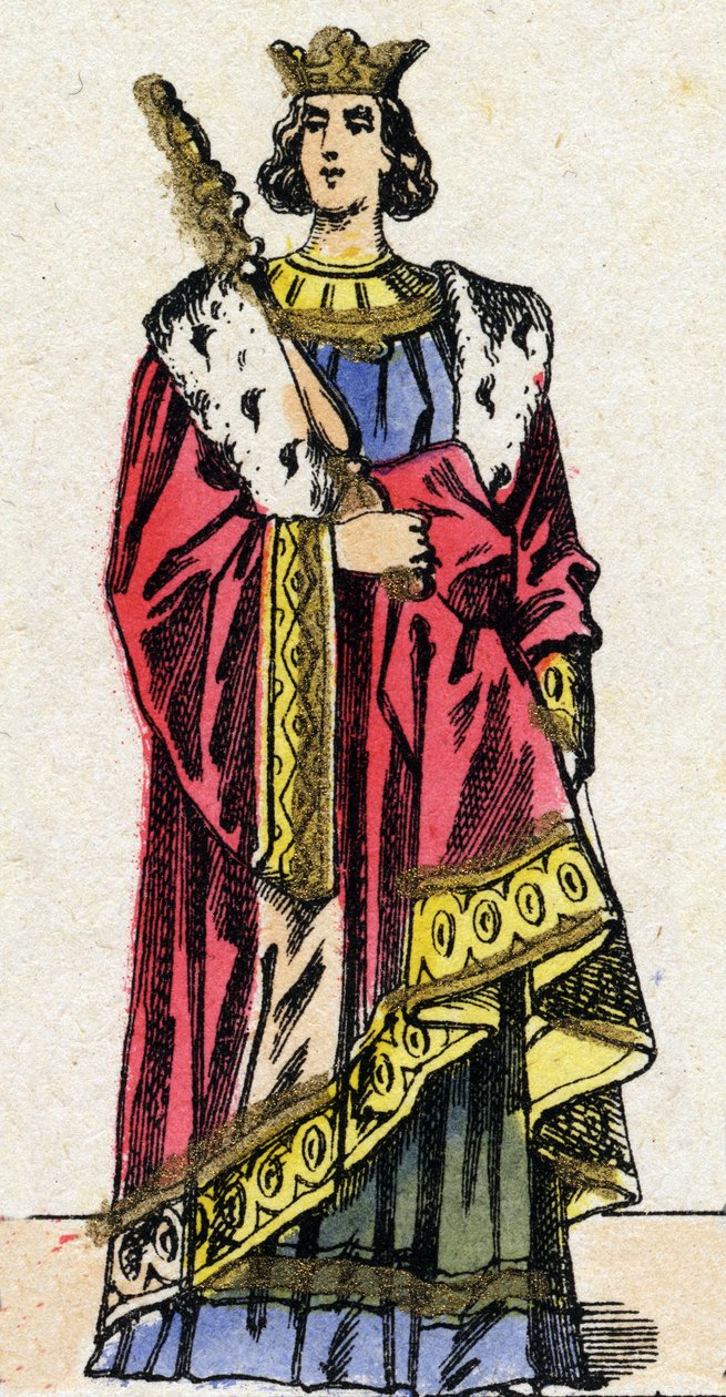 Dinastía de los Capetos: Retrato de Luis X llamado el Obstinado (1289-1316), Rey de los Francos de 1314 a 1316. Imagen de Épinal de finales del siglo XIX. Colección privada. de French School