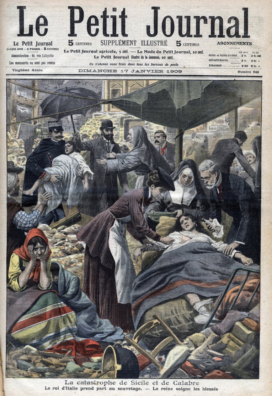 Terremoto en Sicilia, Calabria 1909 "Le Petit Journal" de enero de 1909 (grabado) de French School