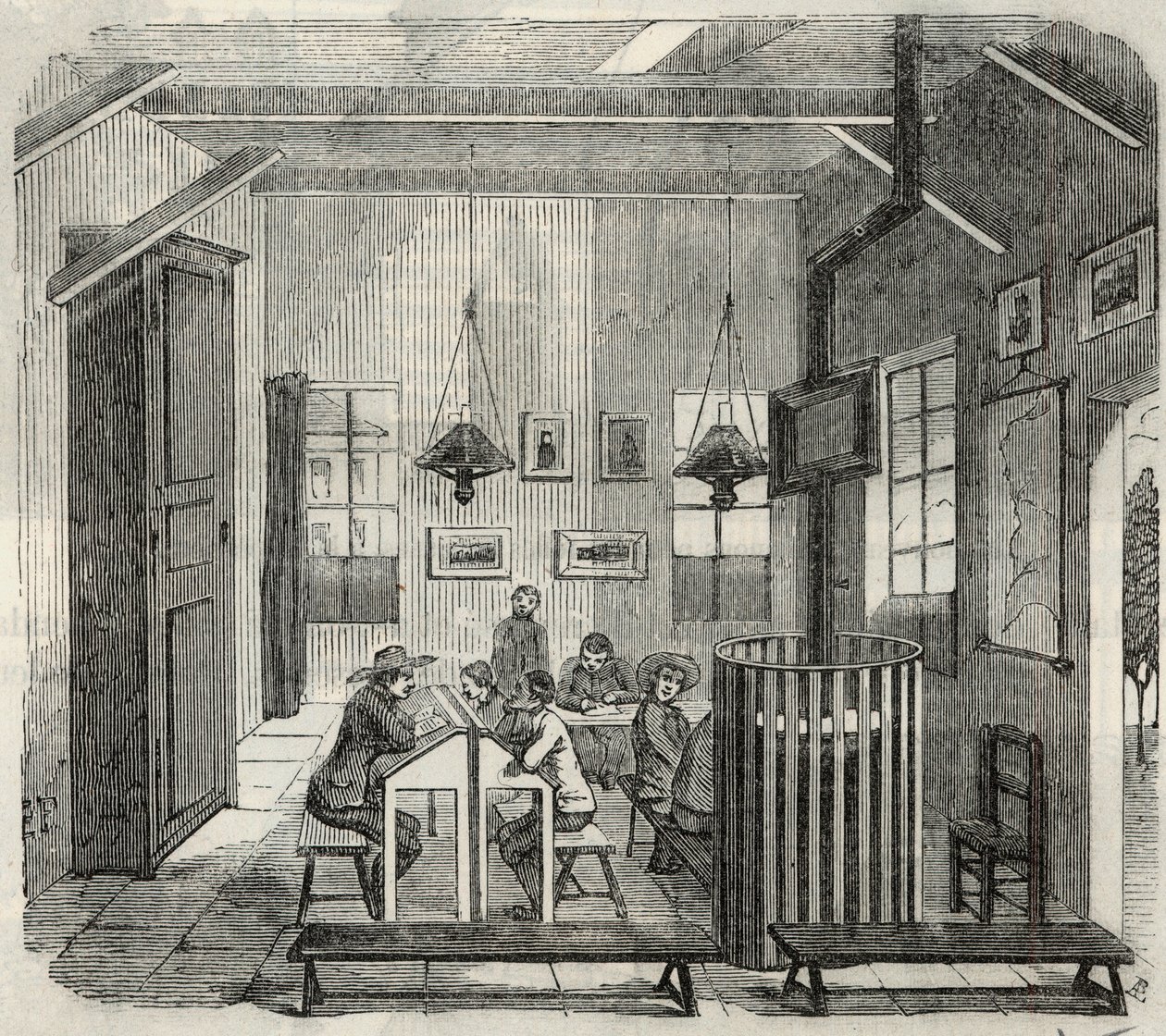 Escuela para los idiotas en Bicetre en el siglo XIX - Grabado en “Tableau-de-Paris” por Edmond Texier 1852 de French School