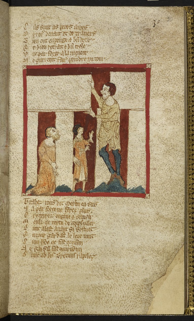 Egerton MS 3028 f.30r, se construye Stonehenge, con la ayuda de Merlín, desde 