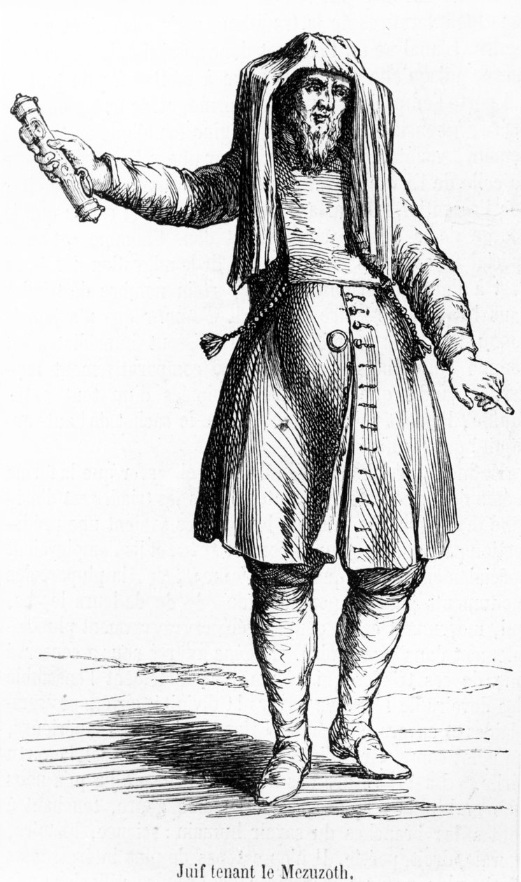 Judío francés del siglo XVIII sosteniendo una Mezuzá de French School