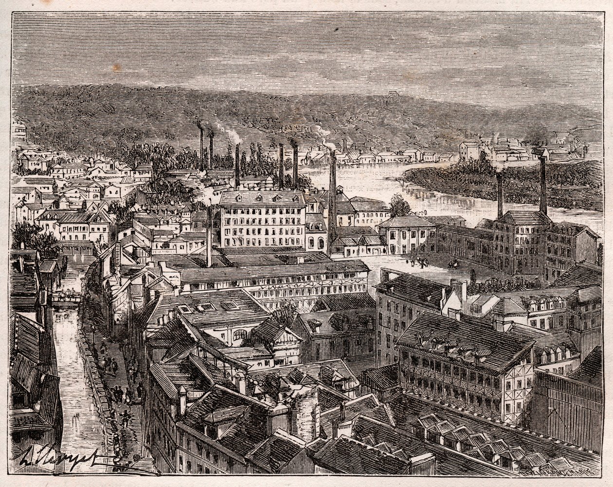 Elbeuf - Sena-Marítimo - grabado en “La France illustree: geographie, histoire, administration statistique” por V.A. Malt-Brown. 1884 de French School