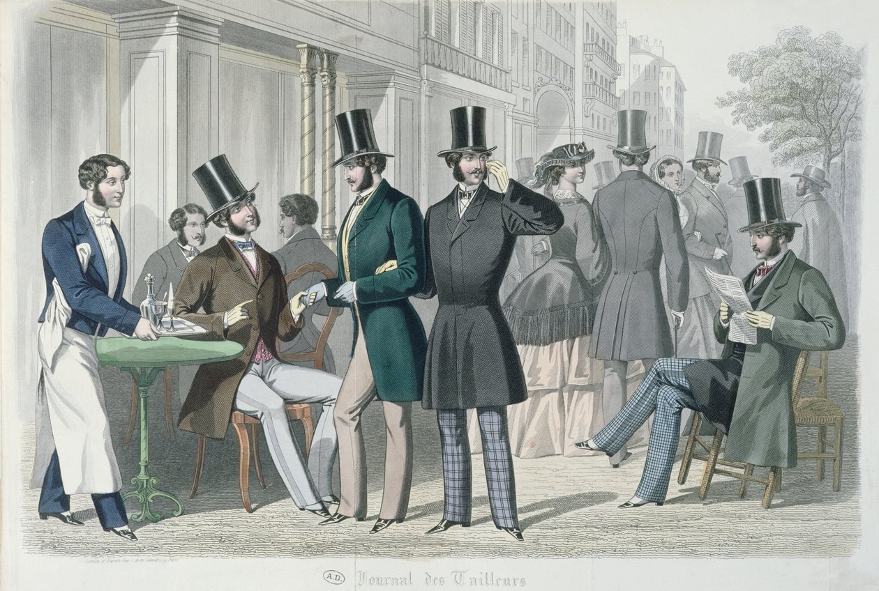 Jóvenes elegantes en la terraza de un café, 1857 de French School