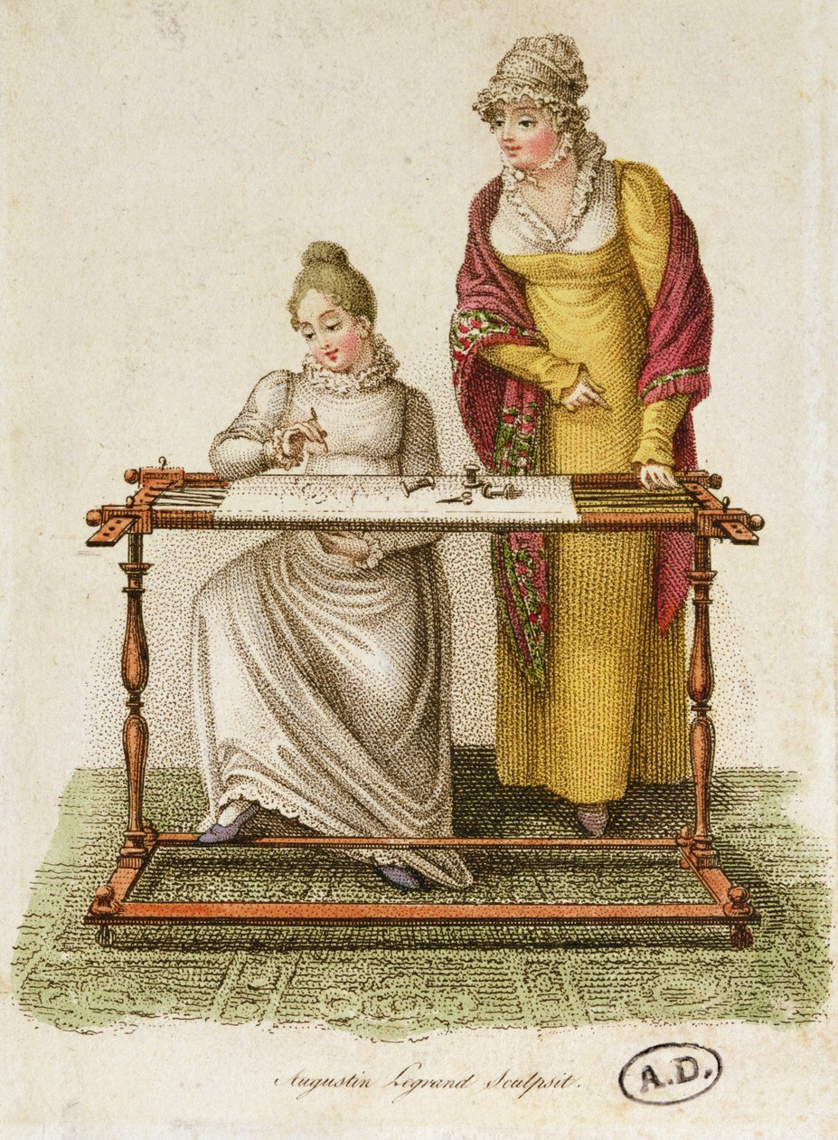 Bordado, c.1810-20 (grabado en colores) de French School