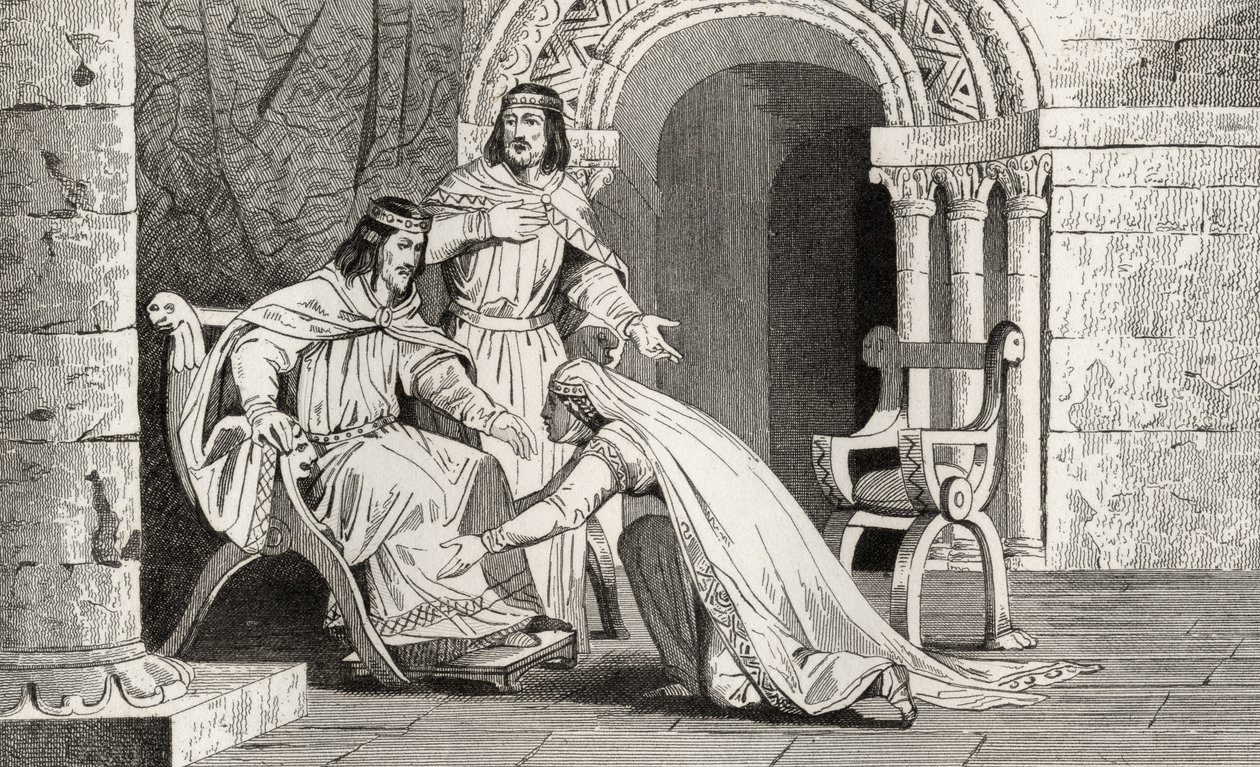 Emme besa la rodilla de su esposo Raoul (d.936) en reconocimiento de su soberanía, de 