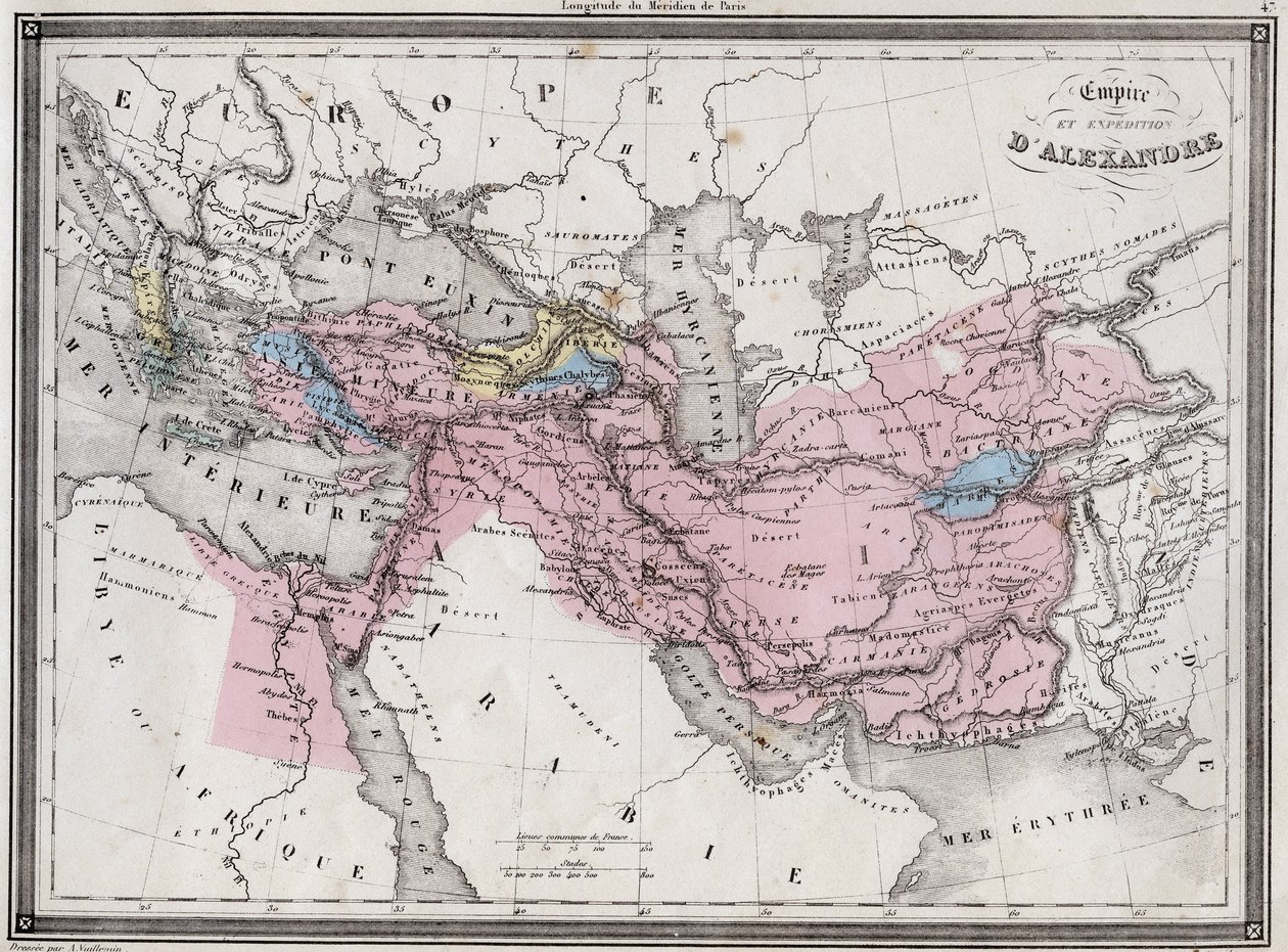 Imperio y Expedición de Alejandro Magno - Lámina del “Atlas Universal de Geografía Antigua y Moderna para el Uso de Escuelas Residenciales” por Vuillemin - ca. 1845 de French School