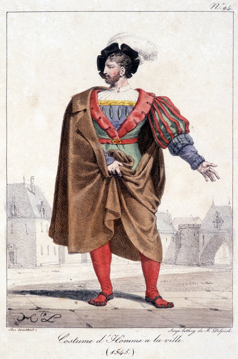 Grabado de un hombre de ciudad con traje alrededor de 1545 de French School