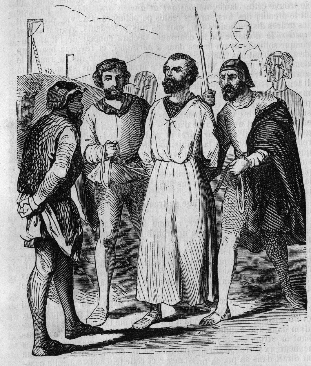 Enguerrand de Marigny, chambelán y ministro del Rey Felipe IV el Hermoso, marchando hacia la tortura en 1315. Grabado del siglo XIX. de French School