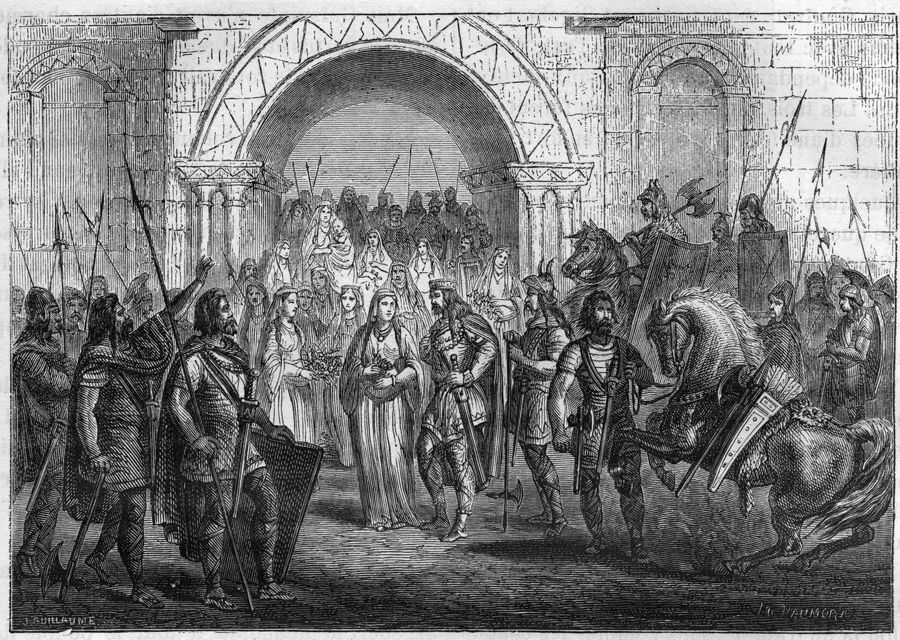 Entrada de Chilperico I (539-584), rey de los Francos y Galsuinte o Galswinthe a Rouen de French School