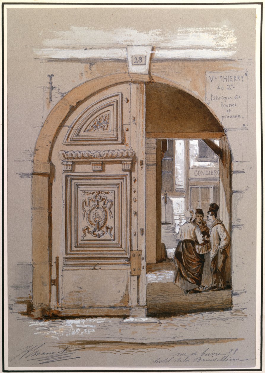 Entrada al Hotel de la Marquesa de Brinvilliers, 28 rue de Bievre, París de French School