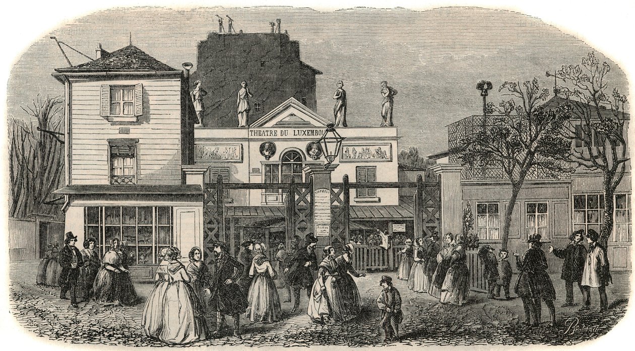 Entrada del teatro de Luxemburgo llamado Bobino en el siglo XIX - Grabado en “Tableau-de-Paris” de Edmond Texier 1852 de French School