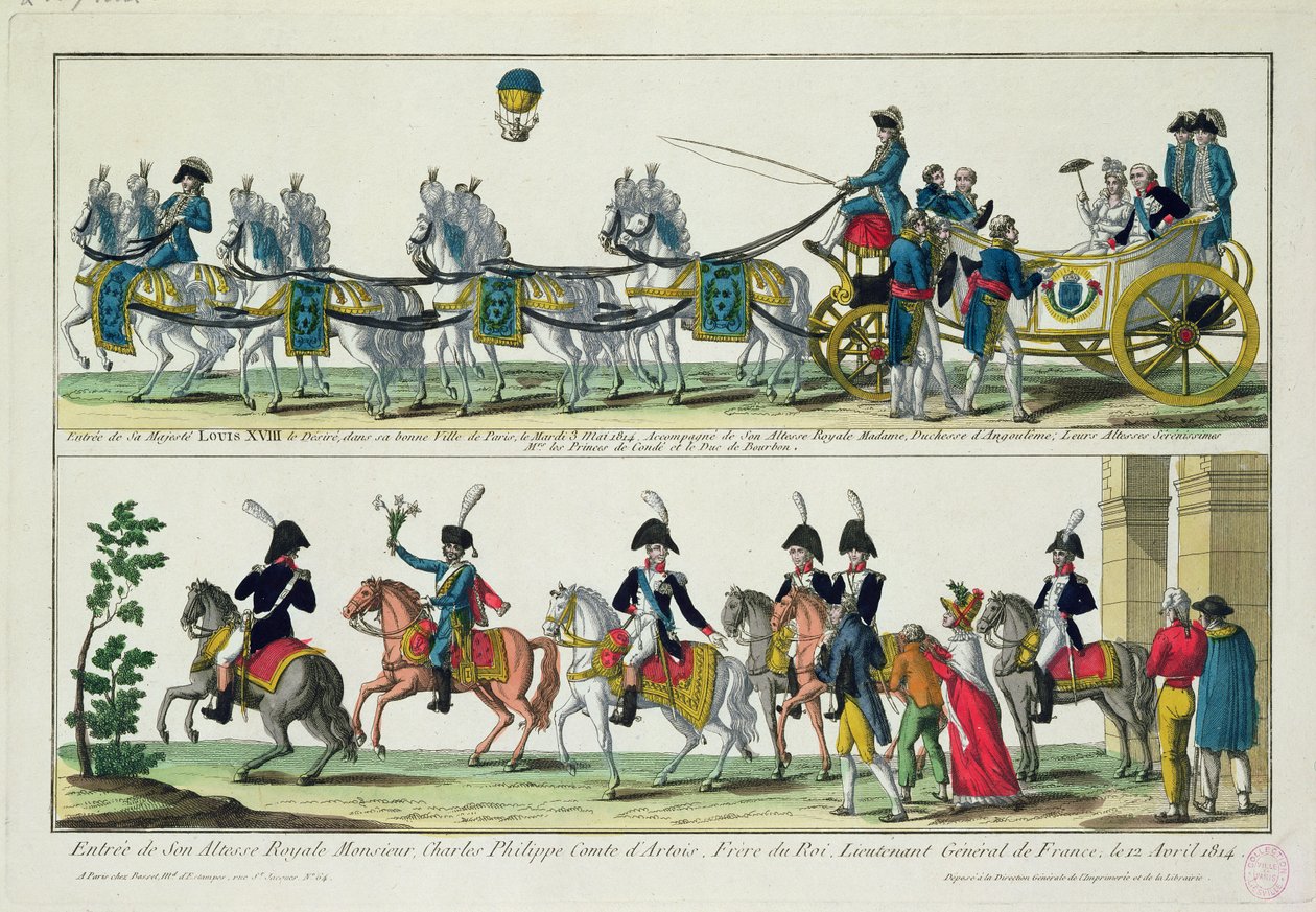 Entrada a París de Carlos, Conde de Artois, 12 de abril de 1814, y Entrada a París de Luis XVIII, Rey de Francia y Navarra, 3 de mayo de 1814 de French School