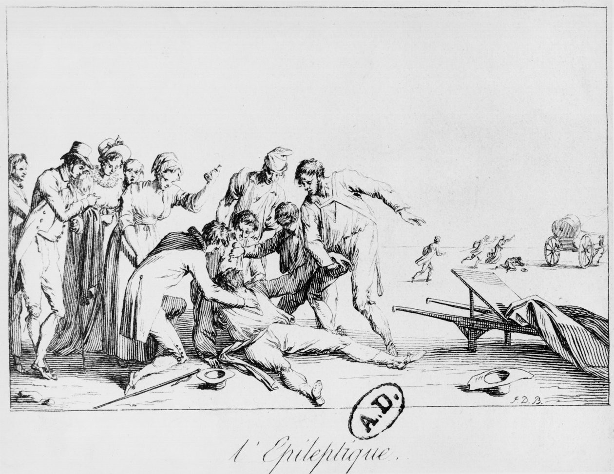 Ataque epiléptico en la calle, c.1800 de French School