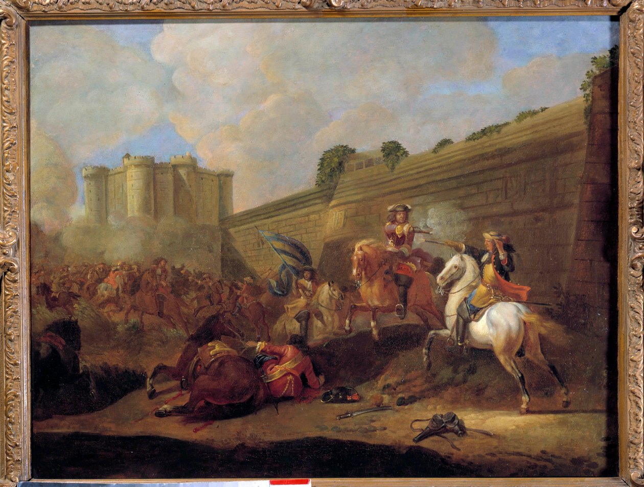Episodio de la Fronda en 1648-1652: lucha de dos jinetes, faubourg Saint Antoine bajo los muros de la Bastilla de French School