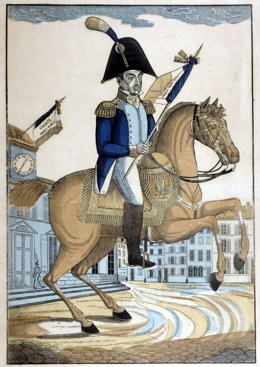 Retrato ecuestre del General Lafayette, Comandante en Jefe de la Guardia Nacional de Francia de French School