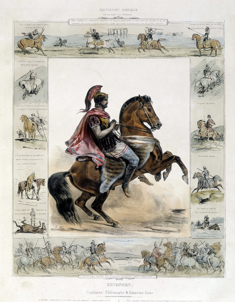 Retrato ecuestre de Jenofonte - en “Historia pintoresca de la equitación antigua y moderna” por Charles Aubry de French School