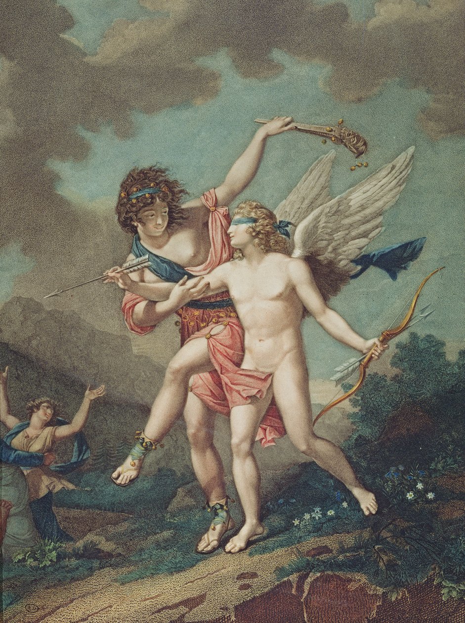 Eros guiado por la locura, grabado por Godefroy de French School