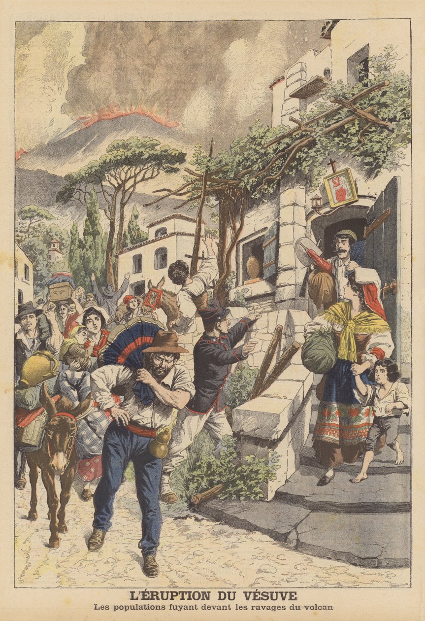 Erupción del Vesubio (litografía en color) de French School