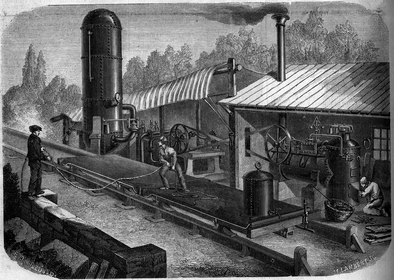 Ensayo de un ferrocarril hidráulico deslizante inventado por el ingeniero Louis Dominique Girard (1815-1871) en La Jonchere, Vendee (45) de French School