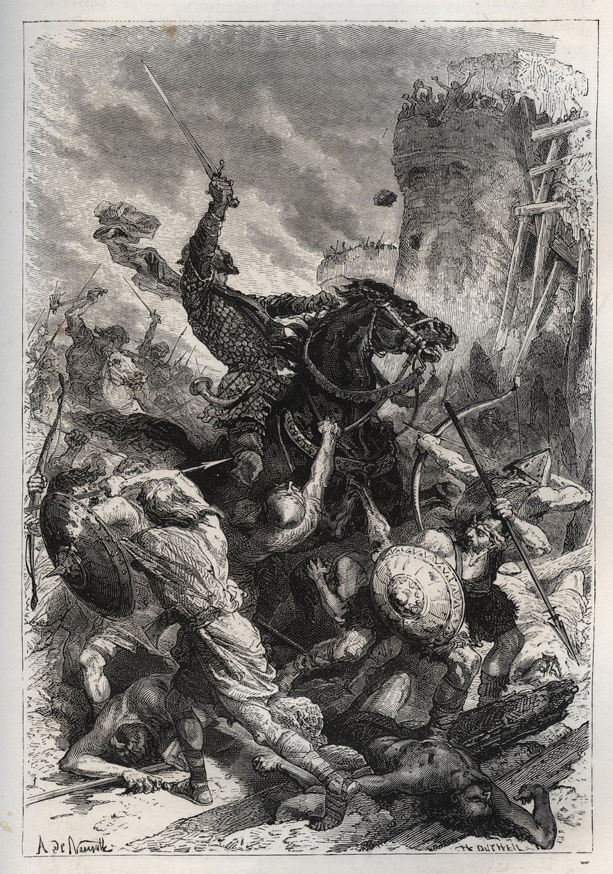 Eudes (Odon) (860-898), rey de los francos, lidera la batalla contra los normandos y defiende victoriosamente París (860-887) - Eudes (852-898) en batalla contra los normandos - "La historia de Francia contada a mis nietos" - por François Guizot - 1872-187 de French School