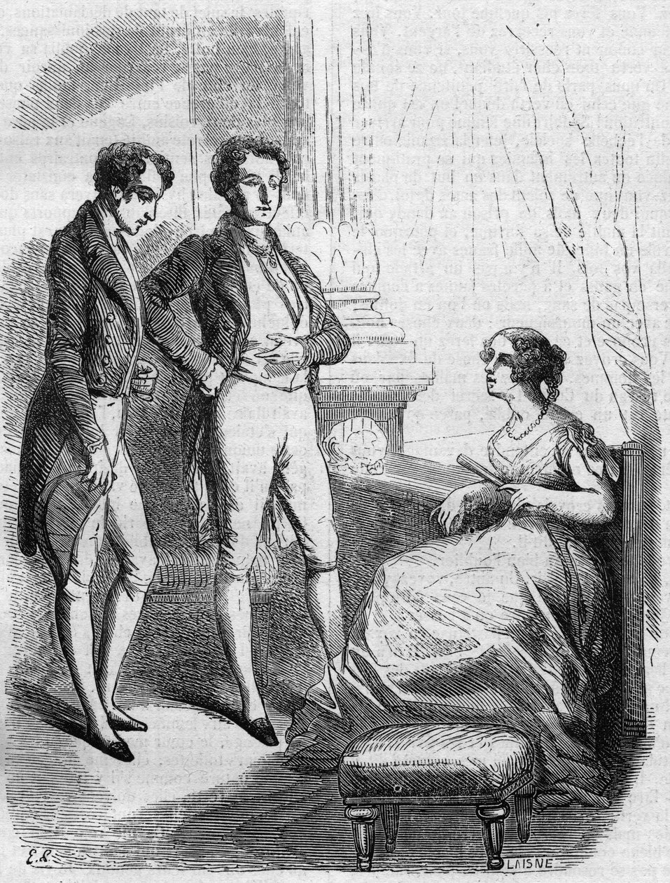 Eugène de Rastignac presentado a Madame de Nucingen por el Marqués de Adjuda. Grabado de mediados del siglo XIX. Ilustración para El padre Goriot de Honoré de Balzac (1799-1850) de French School