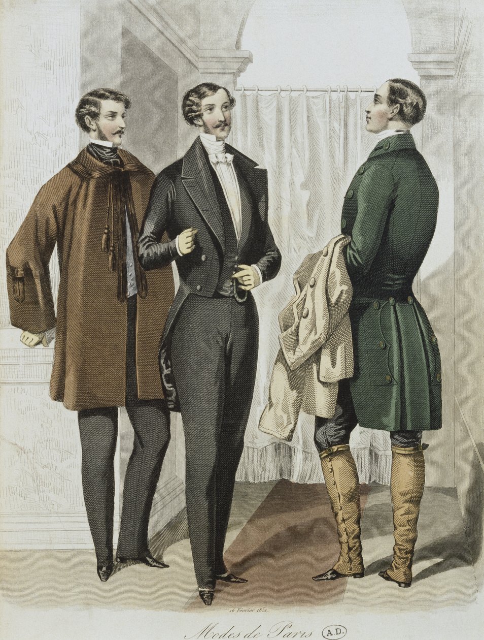 Vestido de noche, ilustración de Le Journal des Tailleurs, 16 de febrero de 1851 de French School