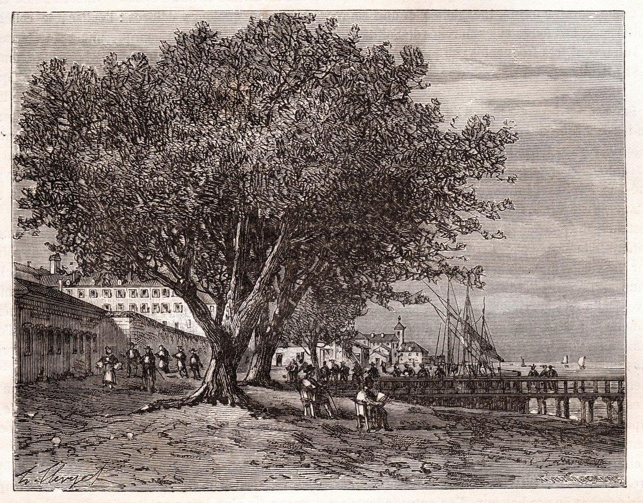 Evian-les-Bains - Alta Saboya - grabado en “La France illustree: geographie, histoire, administration statistique” por V.-A. Malt-Brown. 1884 de French School