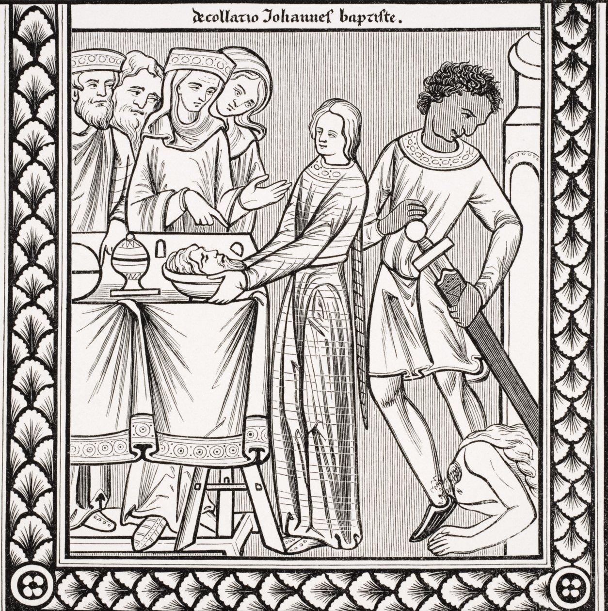 Ejecución de San Juan Bautista, después de una miniatura en un libro de salmos del siglo XIII de San Luis, de 