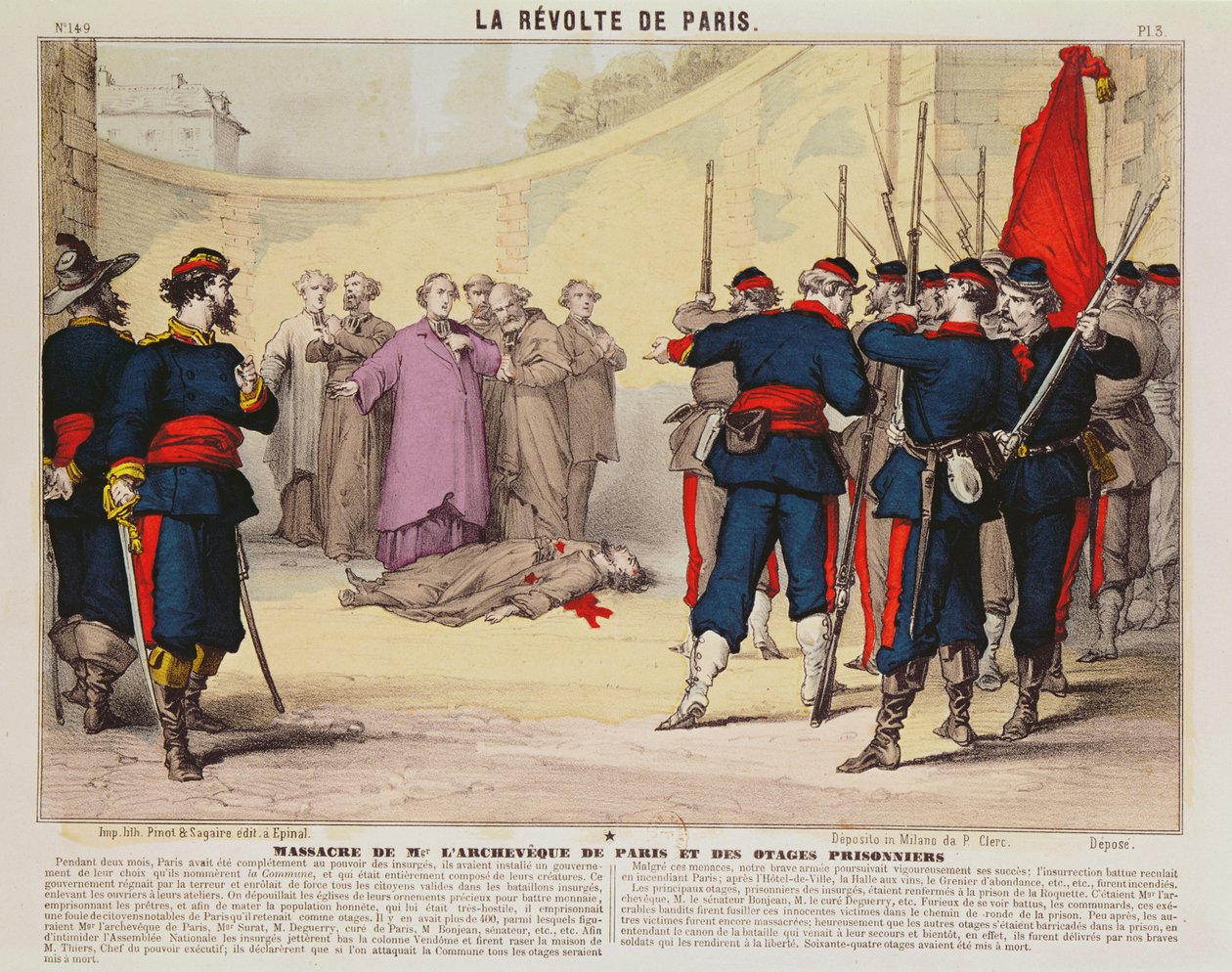 Ejecución del Arzobispo de París, Monseñor Darboy, durante la Comuna de París, 1871 de French School