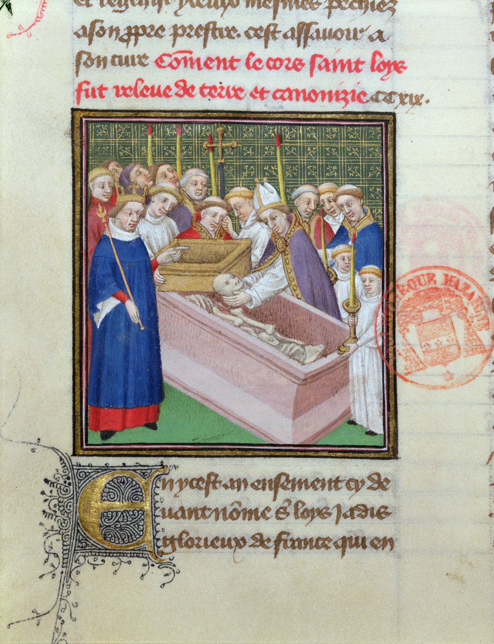 Exhumación y Canonización de San Luis (1215-70) en 1297, de Les Grandes Chroniques de France de French School